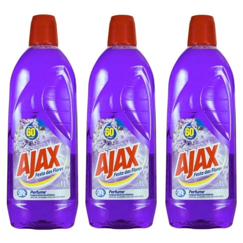 Kit 3 Limpador Diluível Ajax Festa Das Flores Lavanda 1 Litro