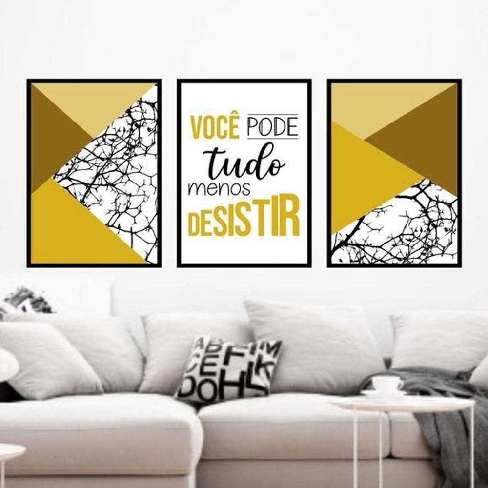 Kit 3 Quadros Você Pode Tudo - Dourado 33X24Cm - Com Vidro