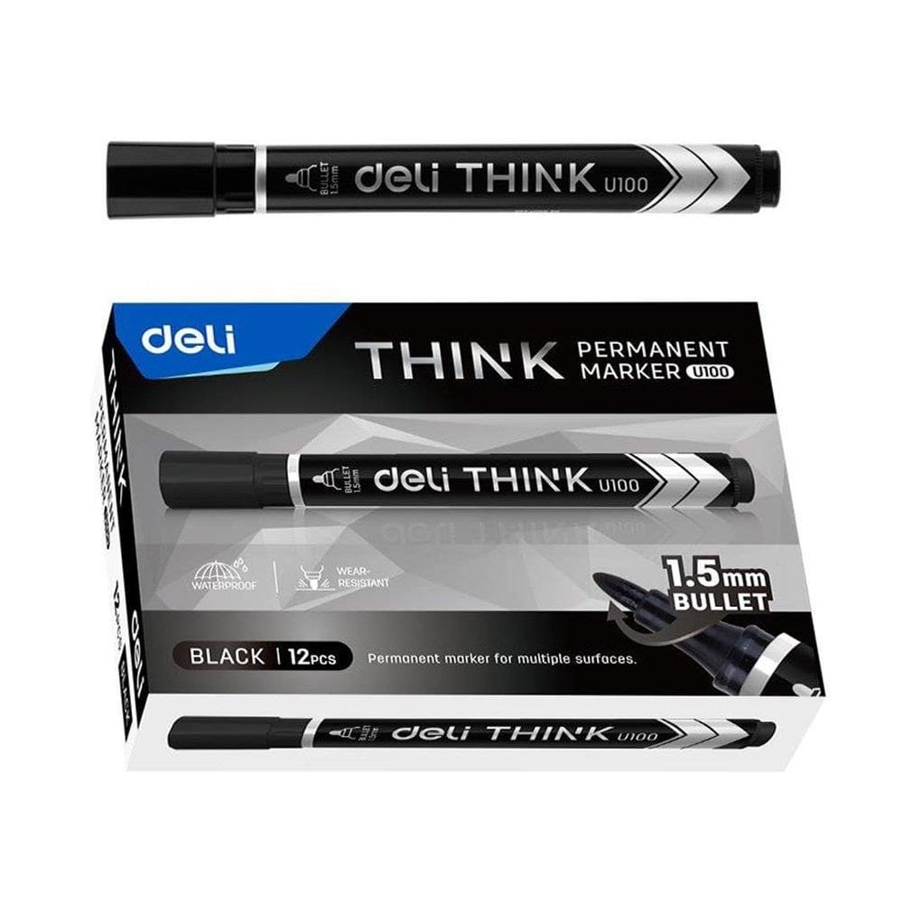 Marcador Permanente Deli Ponta Bullet 1,5mm Preto - Embalagem com 12 Unidades