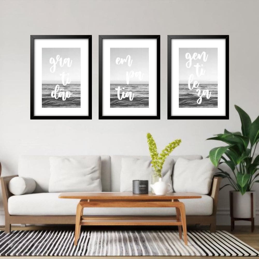 Kit 3 Quadros Grandes Gentileza Empatia Gratidão 60X48Cm