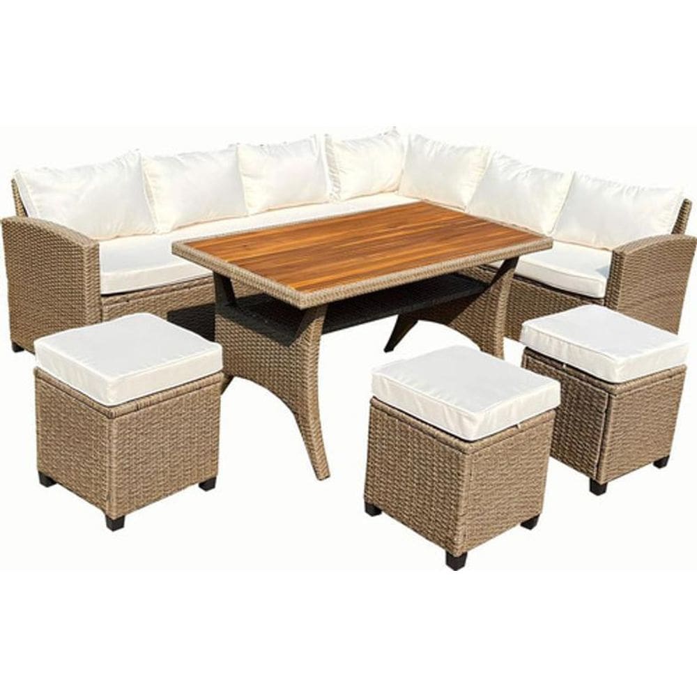 Conjunto Jardim Rattan Alto Padrao 6 Pecas Sofa, Banco, Mesa