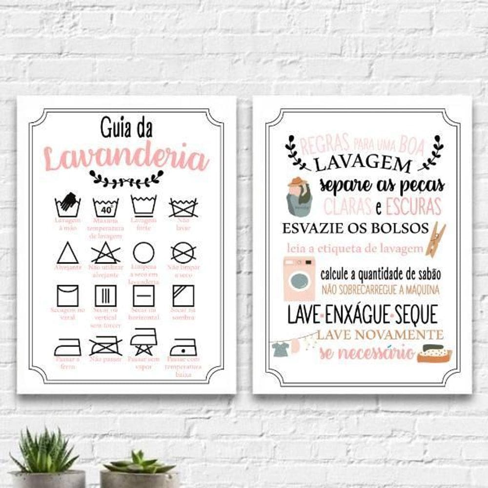 Quadros Guia Lavanderia Rosa 45x34cm - Vidro e Madeira