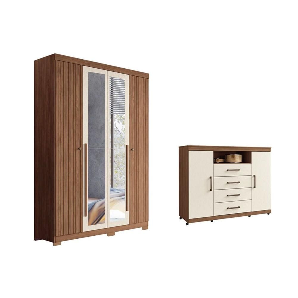 Quarto Completo Modu +Cômoda QC305 Jatoba/Areia - Santos Andirá