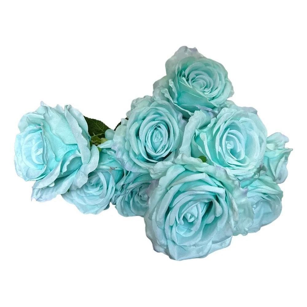 Buquê Rosas Grandes Artificiais 9 Flores Rea - Azul Serenity