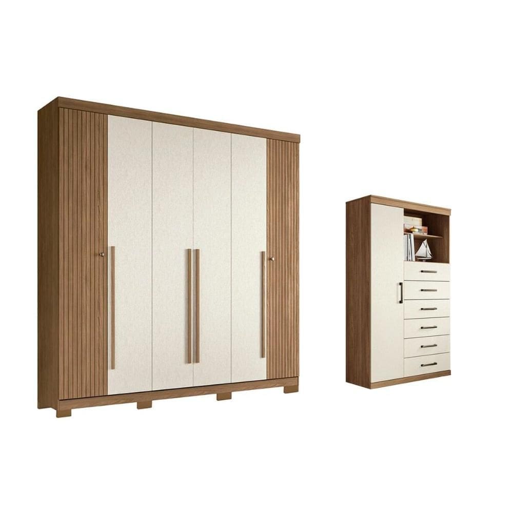 Quarto Completo Modu 2 Peças (1GuardaRoupa+1Cômoda) QC370 Jatoba/Areia - Santos Andirá