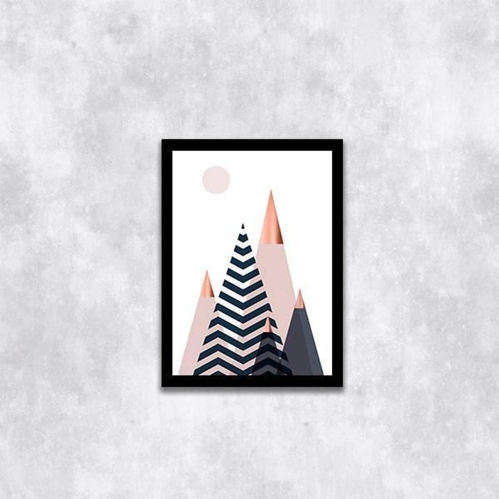Quadro Montanhas Geométricas 33X24Cm - Vidro Moldura Preta