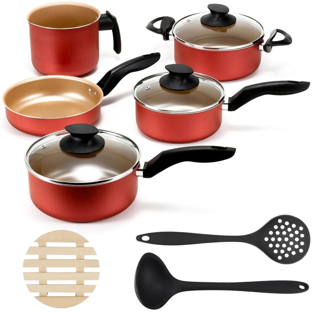 Jogo Panelas 05 Pçs + 05 Descansos + Concha + Escumandeira