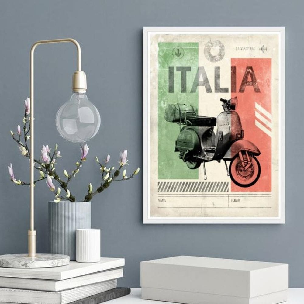 Quadro Decorativo Vintage Vespa Itália 33X24Cm - Com Vidro