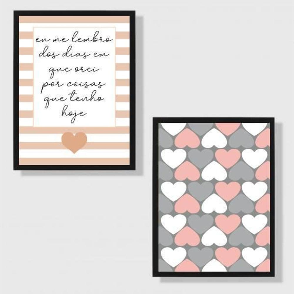 Kit 2 Quadros Dias Em Que Orei Corações 45X34 Moldura Preta