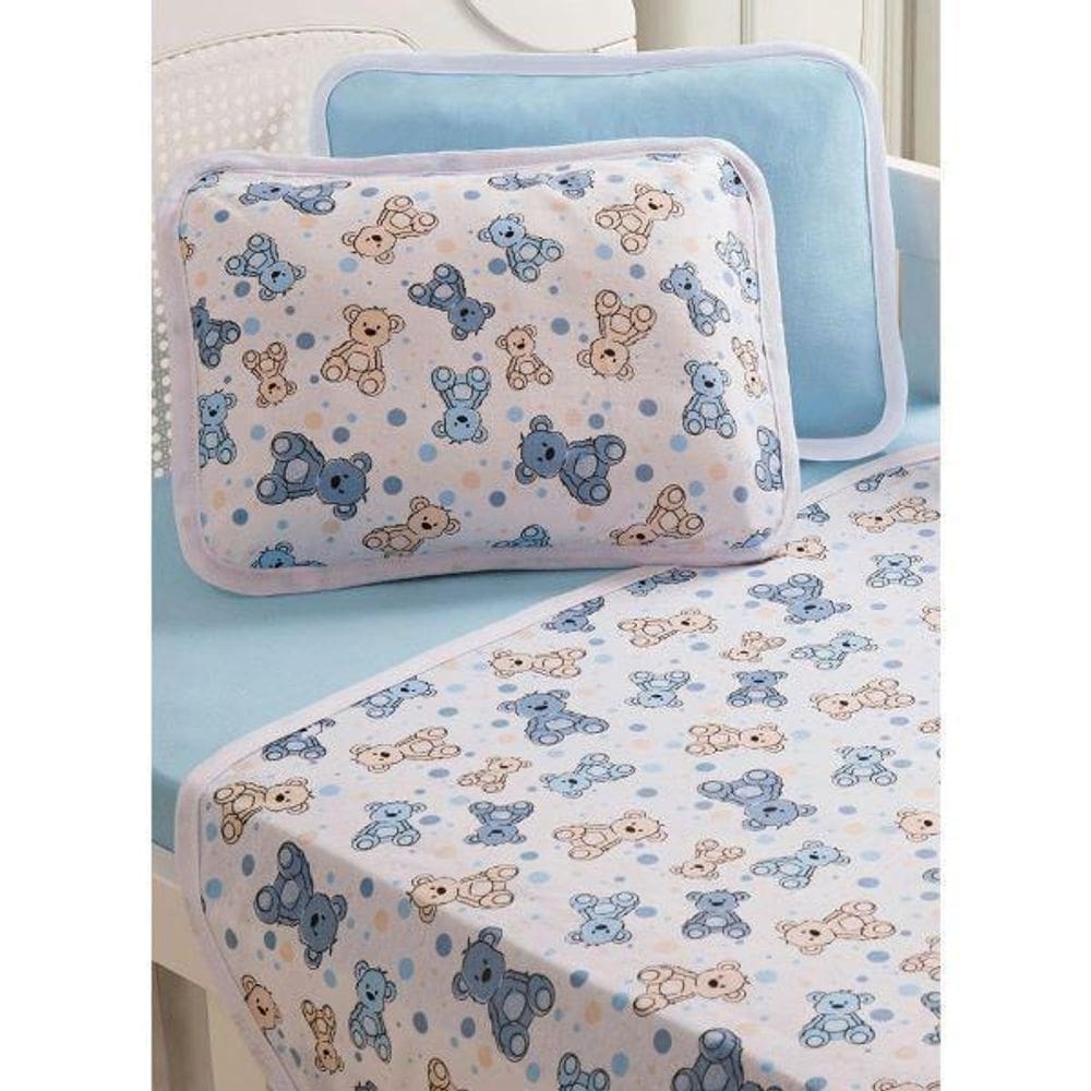 Jogo De Berço 3 Peças Malha Bichinho Azul 100% Algodão