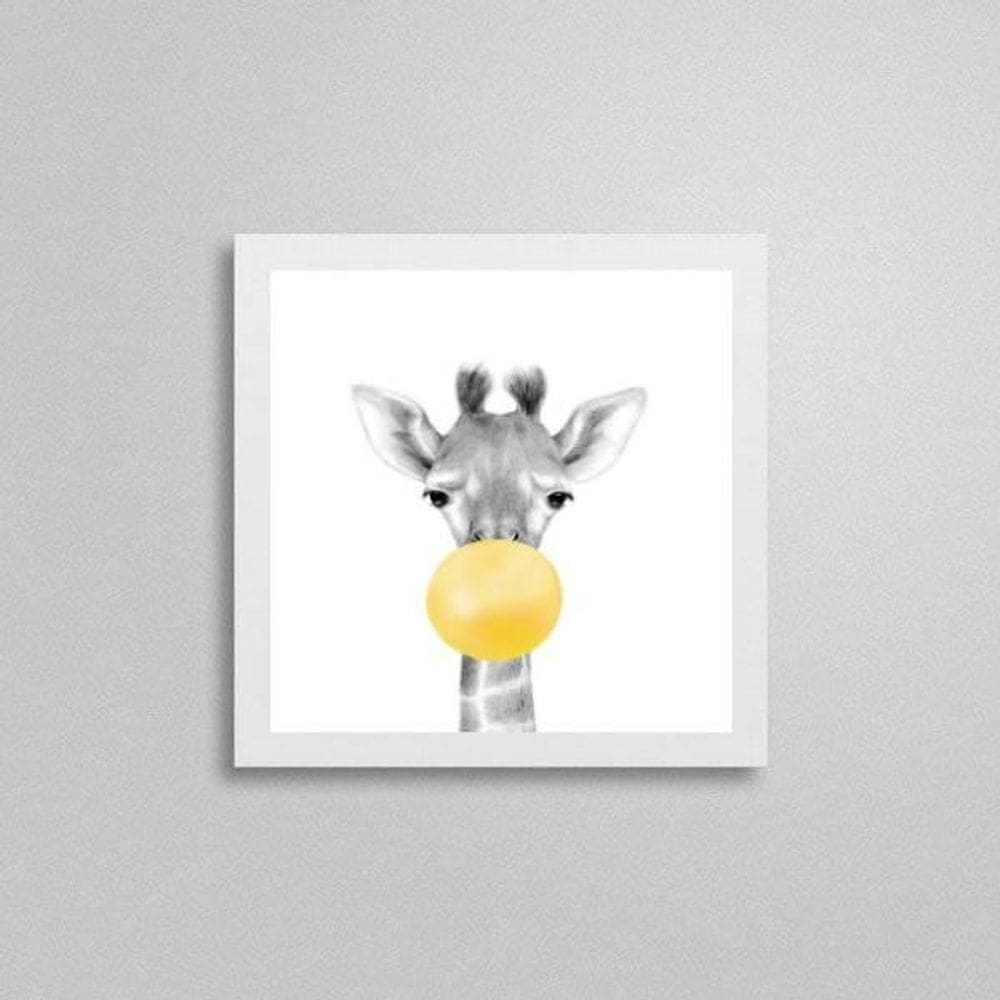 Quadro Girafinha Chiclete Amarelo 20X20Cm