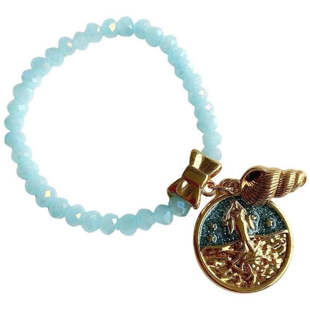 Pulseira Cristais Pingente Iemanja E Concha Banho Ouro 18K