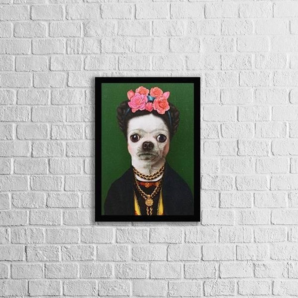 Quadro Pincher A La Frida 33X24Cm - Com Vidro Moldura Preta
