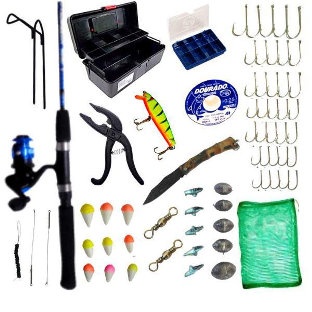Kit Pesca Vara Molinete Caixa Completa Isca Artificial Itens