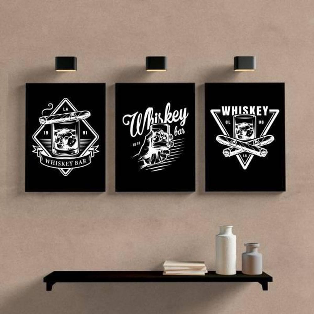 Kit Quadro Decorativo Whiskey 45X34Cm 3 Peças
