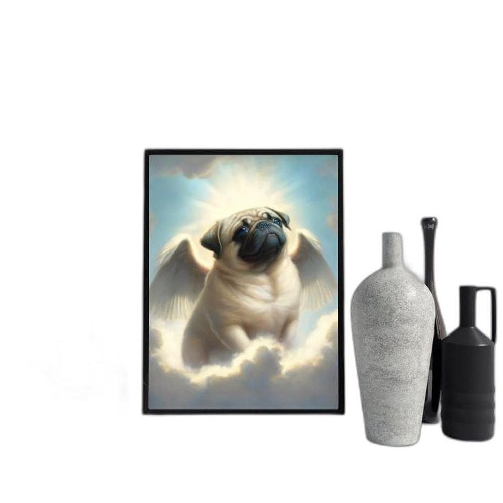 Quadro Cachorrinho Pug Com Asas 45X34Cm