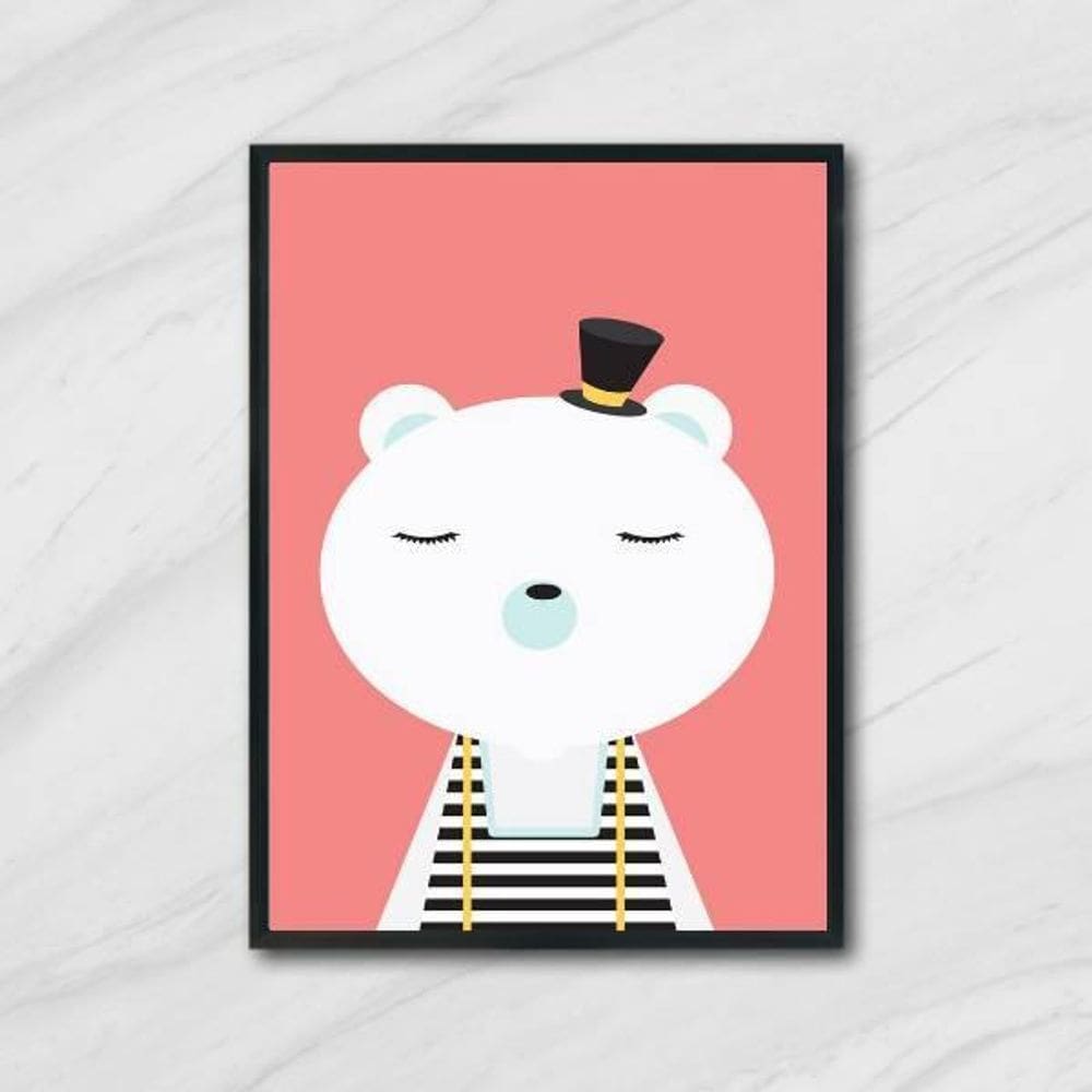 Quadro Ursinho De Circo 45X34Cm - Com Vidro Moldura Preta