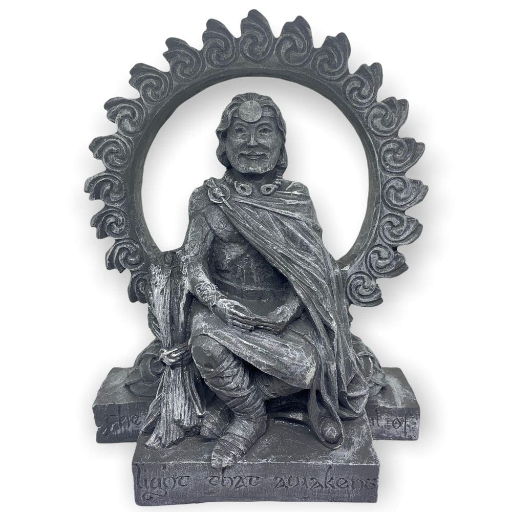 Escultura Deus Sol Cor Cimento 20 Cm Pintado Resina