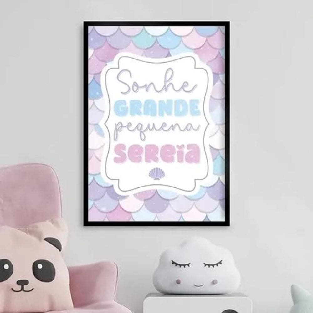Quadro Sonhe Grande Pequena Sereia 45X34Cm - Com Vidro