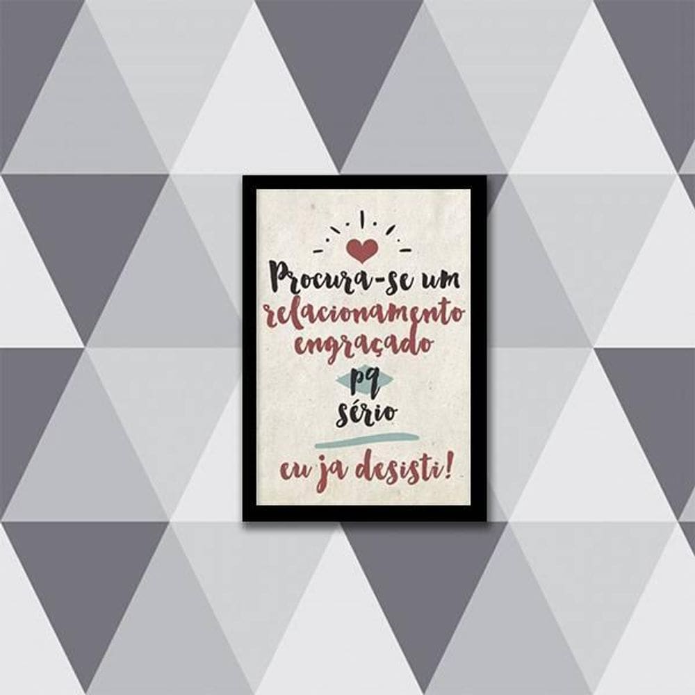 Quadro Procura-Se Relacionamento Engraçado 45X34 Vidro Preta