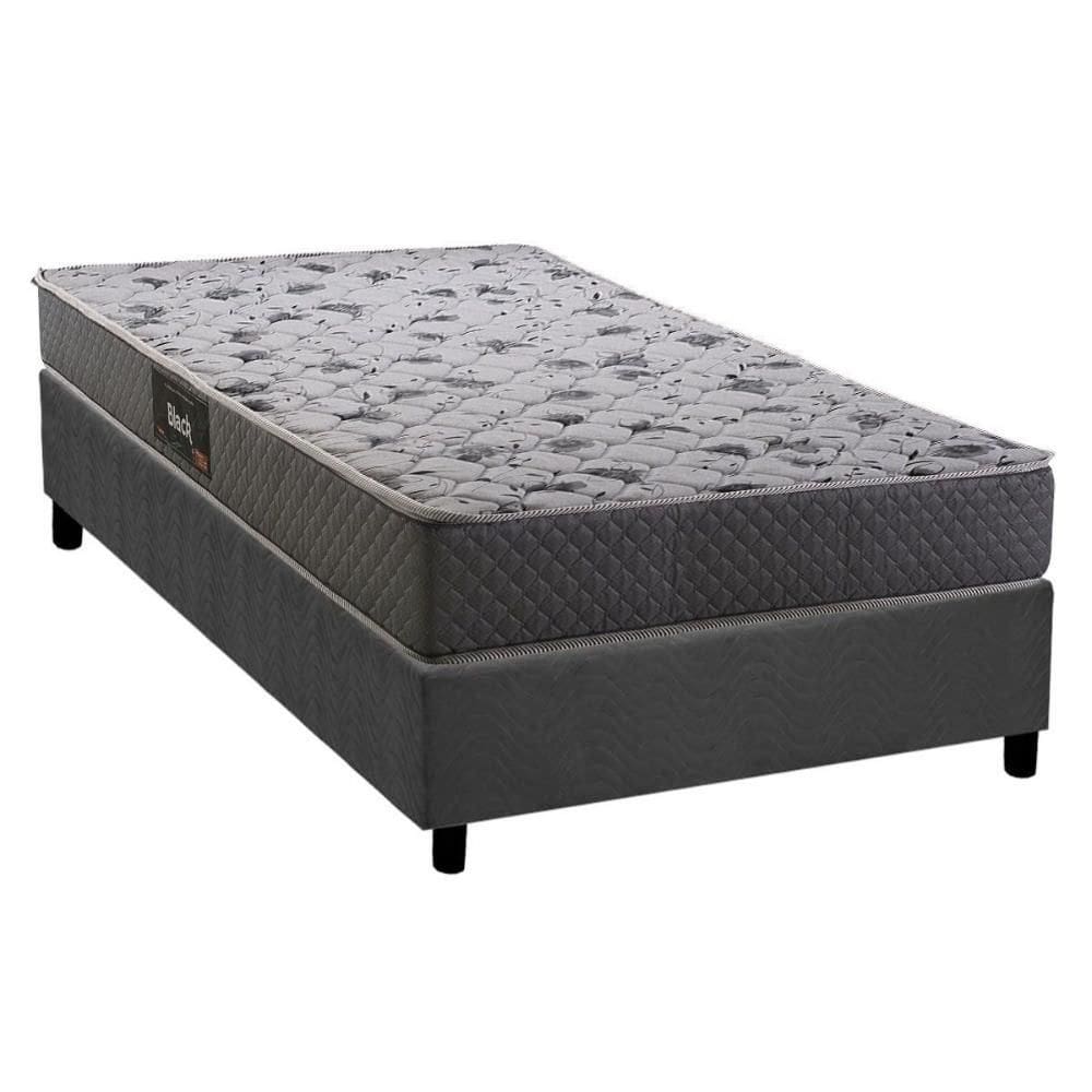 Cama Box Solteiro: Colchão Ortopédico Herval D28 / AG65 Black + Base CRC Suede Gray (78x188)
