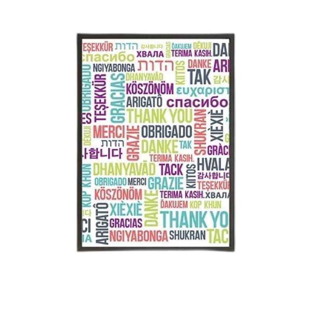 Quadro Obrigado Várias Línguas 45X34Cm Vidro Moldura Preta
