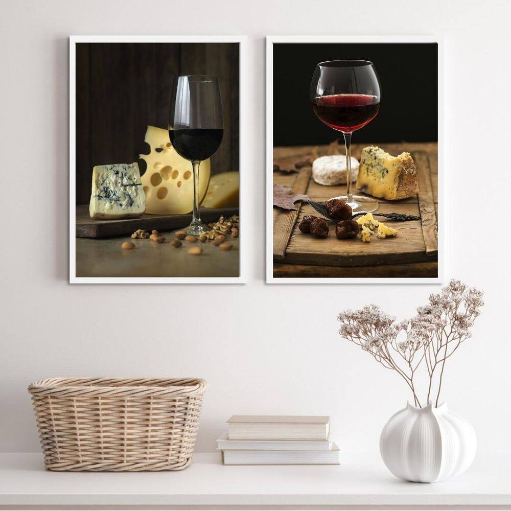 Kit 2 Quadros Rústicos Queijos e Vinhos 24x18cm