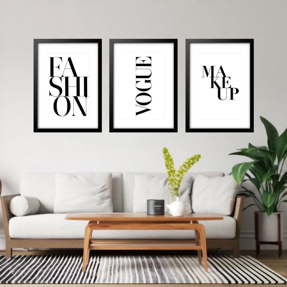 Kit 3 Quadros Grandes Frases Moda 60X48Cm