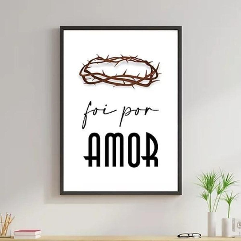 Quadro Coroa De Espinhos Foi Por Amor 45X34Cm Madeira Preta