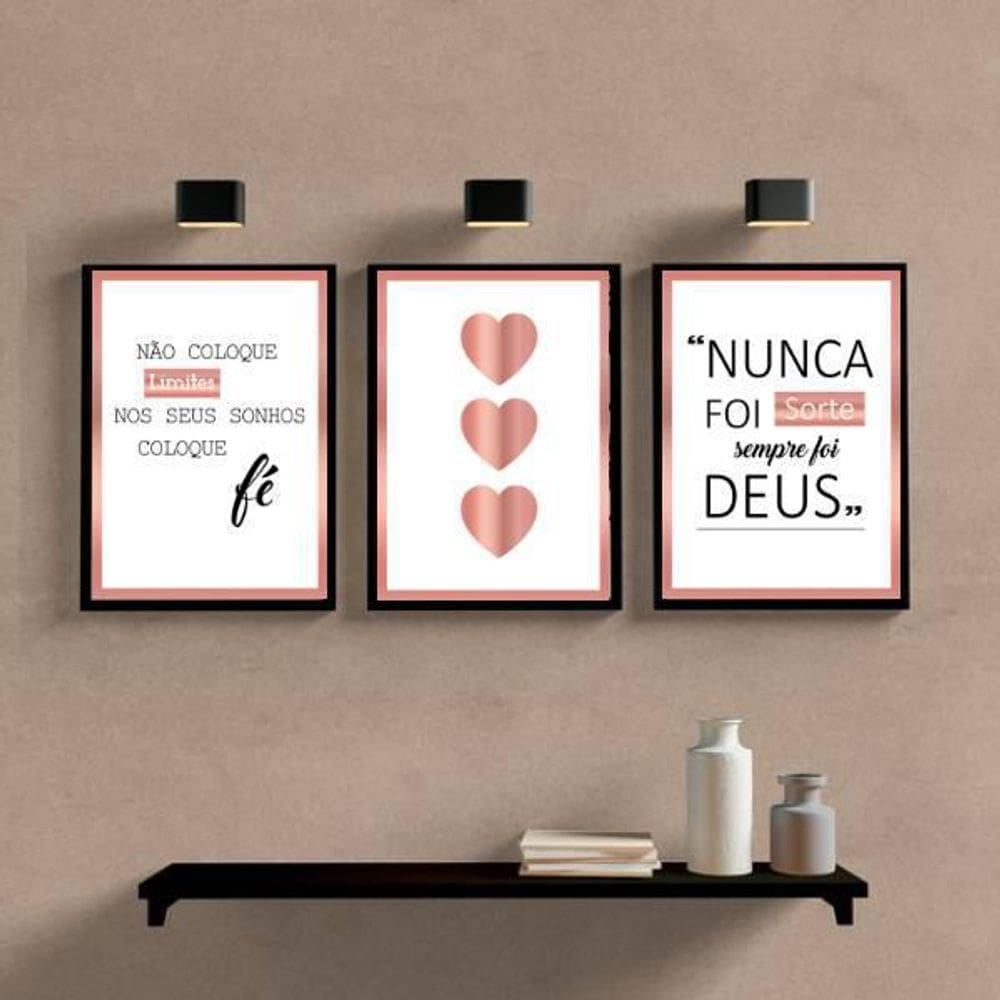 Kit 3 Quadros Frases Questão De Fé 45X34Cm Preta
