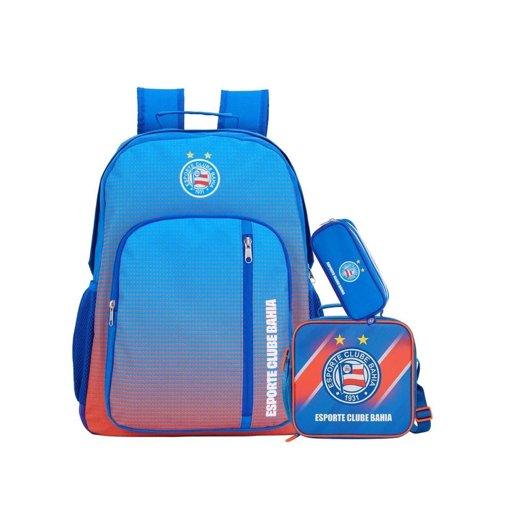 Kit Escolar Bahia Time Mochila Costas + Lancheira + Estojo