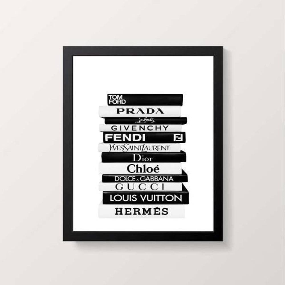 Quadro Livros Da Moda Fashion 45X34 Com Vidro Moldura Preta
