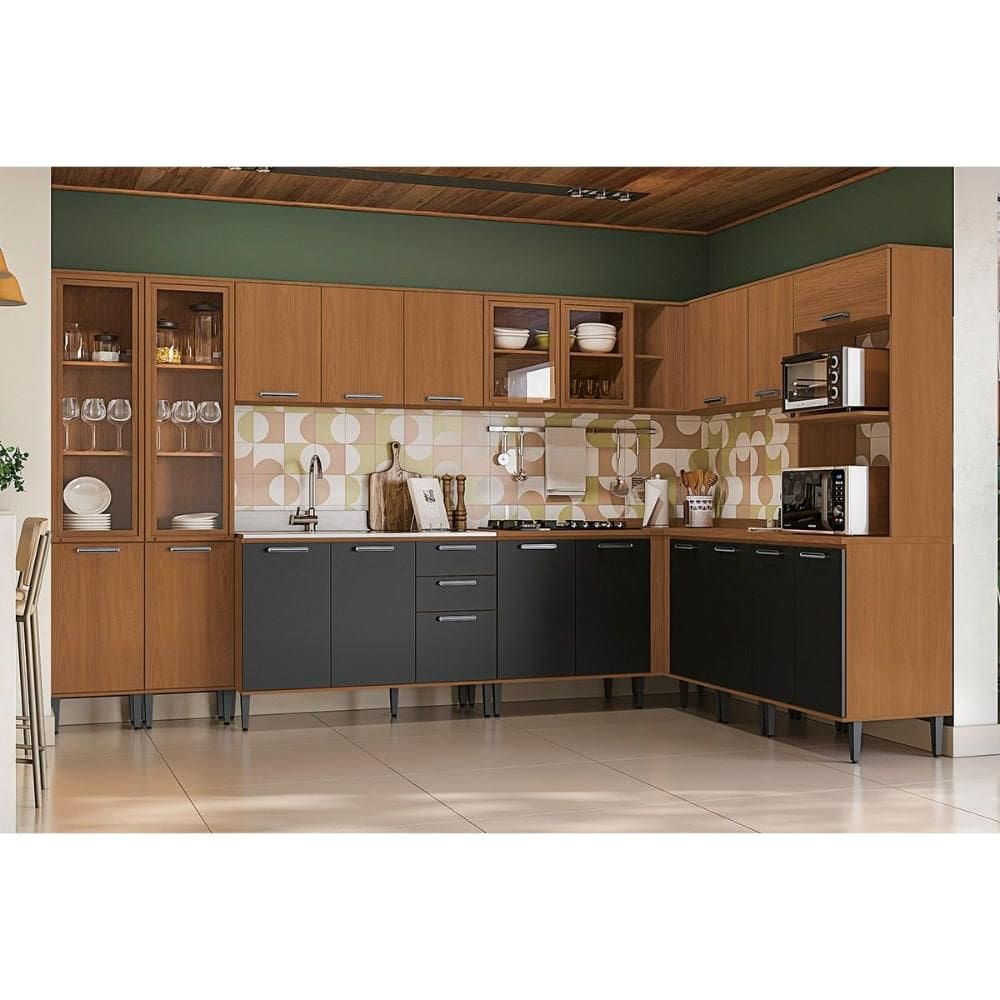 Cozinha Modulada Kappesberg 14 Peças Linna C14P12 Canela/Grafite