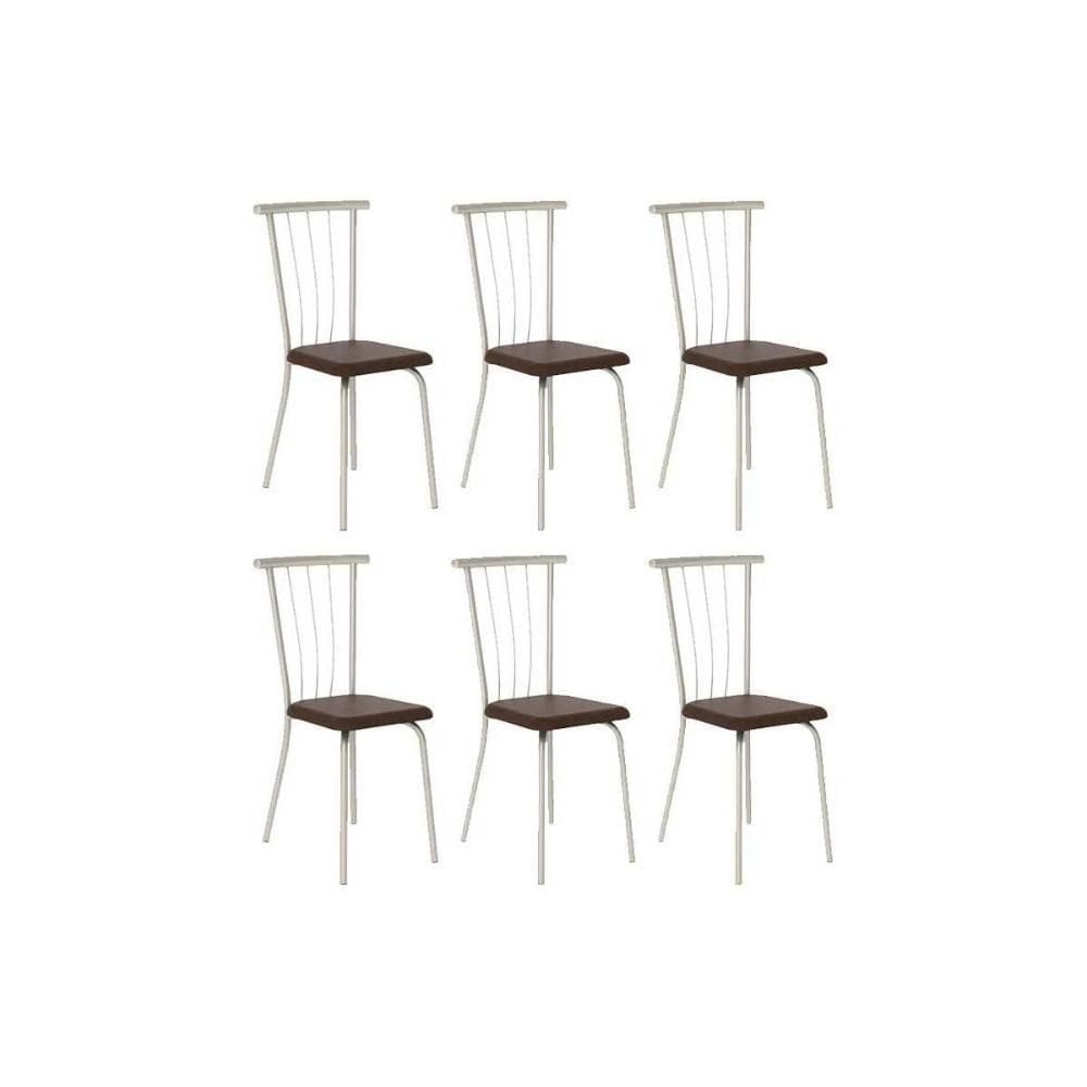 Cadeira de Cozinha 154 Aço Kit 6 Uni Prata/Corano Cacau - Carraro