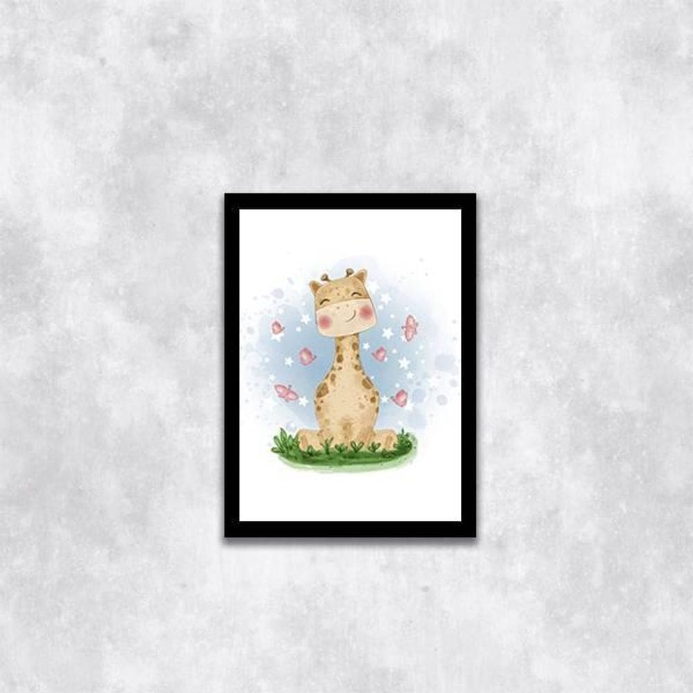 Quadro Infantil Estilo Aquarela Girafinha 33X24Cm Preta