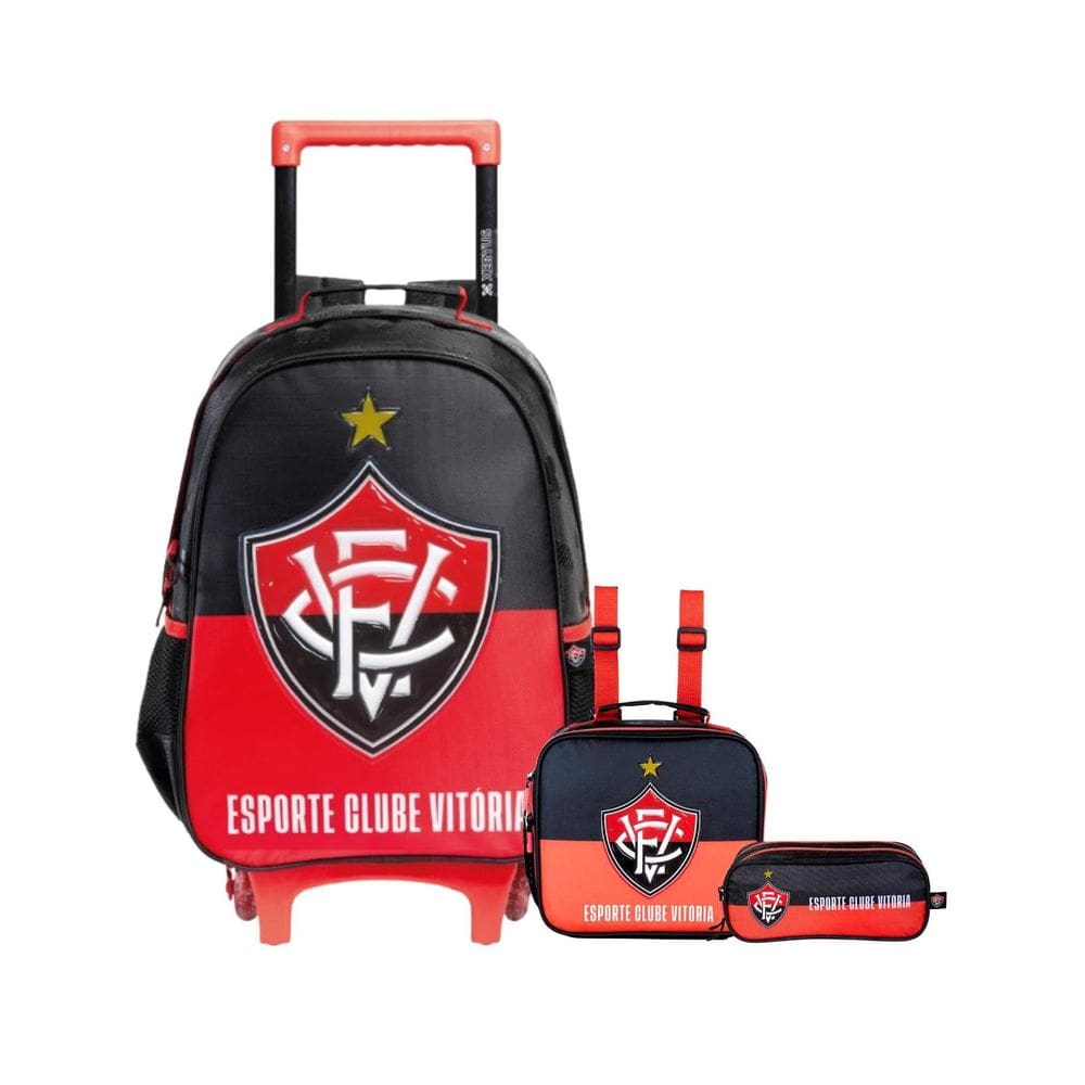 Kit Escolar Vitória Mochila Costas Roda + Lancheira + Estojo