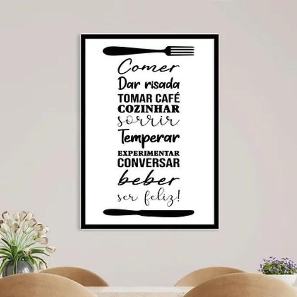 Quadro Espaço Gourmet Comer Beber Sorrir 24X18 C/Vidro Preta