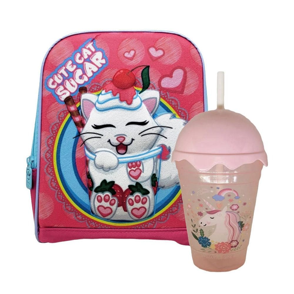 Lancheira Escolar Meninas De Gatinho Copo Twister Unicórnio