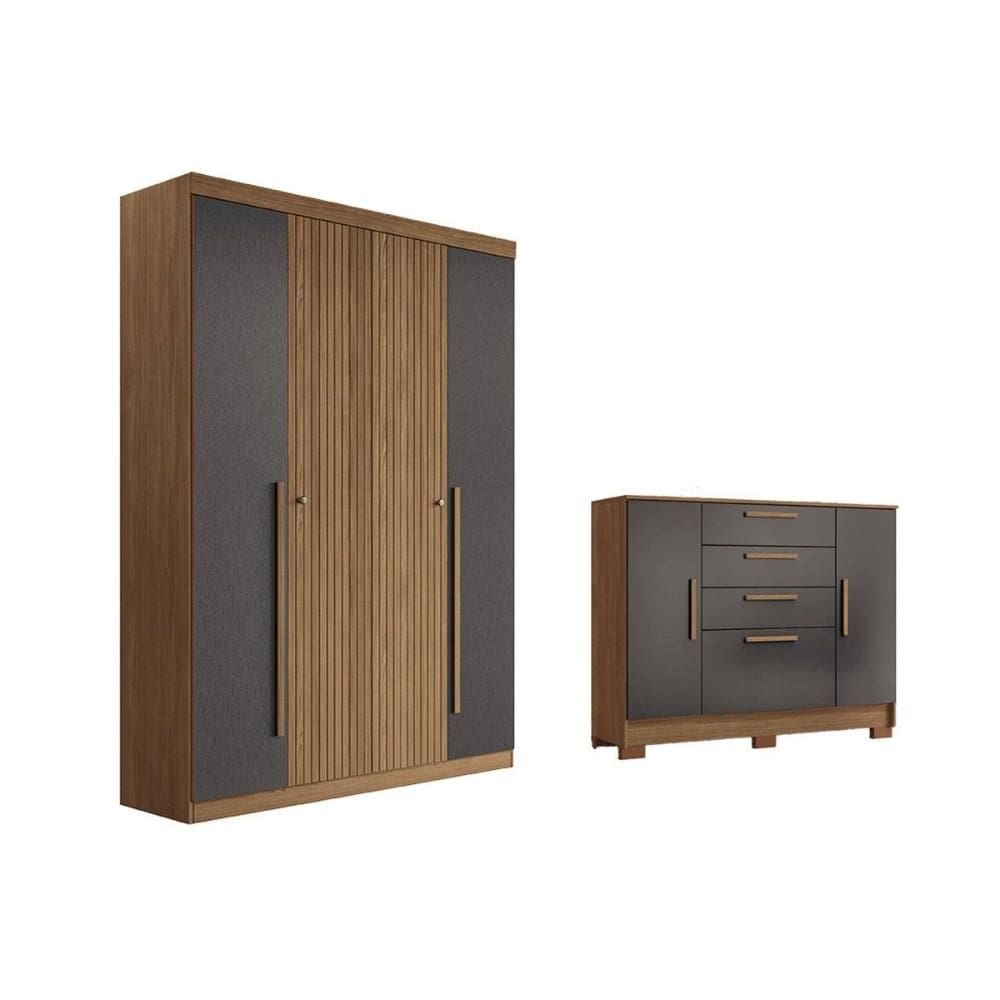 Quarto Completo Modu +Cômoda QC341 Jatobá/Grafite - Santos Andirá