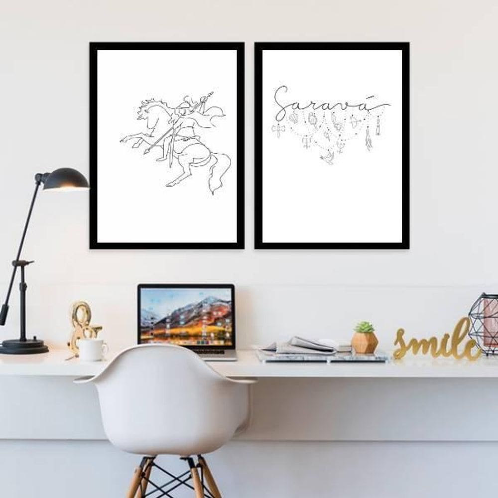 Quadros São Jorge Saravá - 24x18cm - Vidro e Moldura Preta