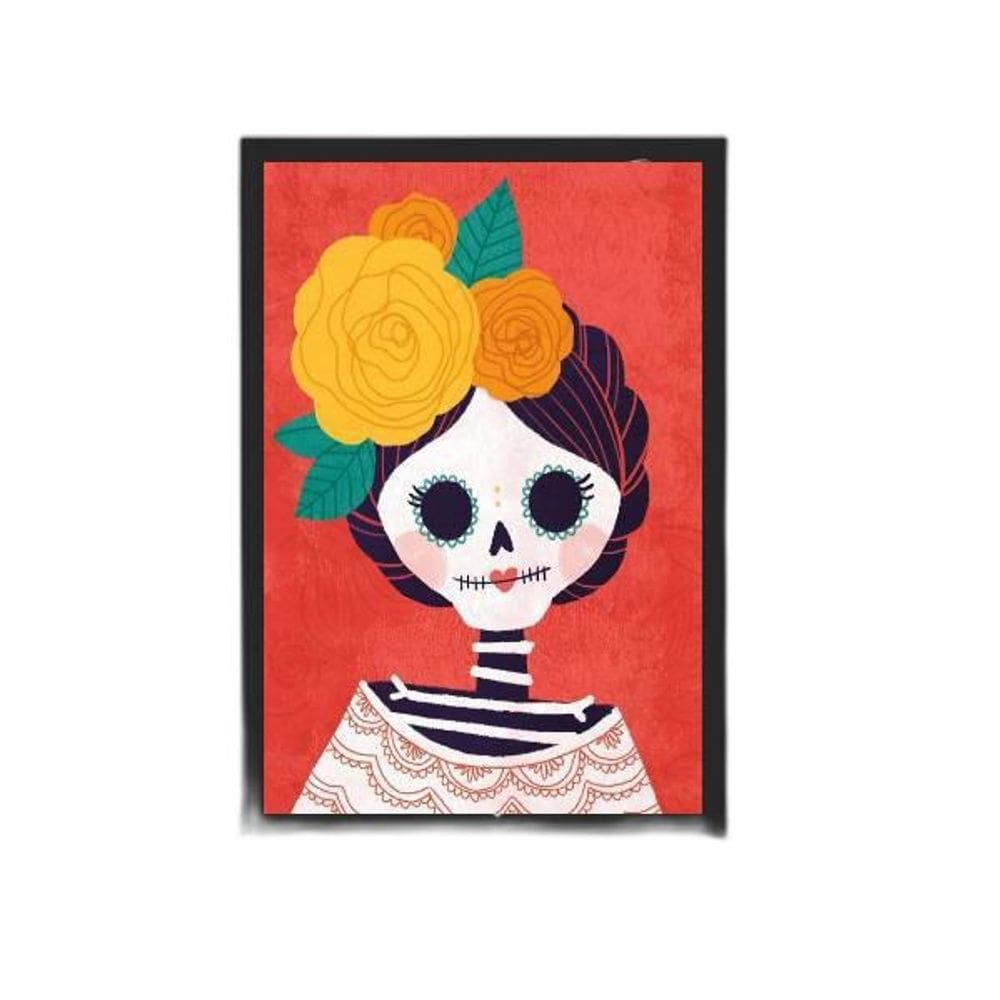 Quadro Caveirinha Mexicana Feminina 45X34Cm Moldura Preta