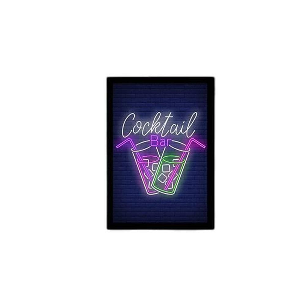 Quadro Cocktail Bar Simulando Neon 45X34 Com Vidro Preta
