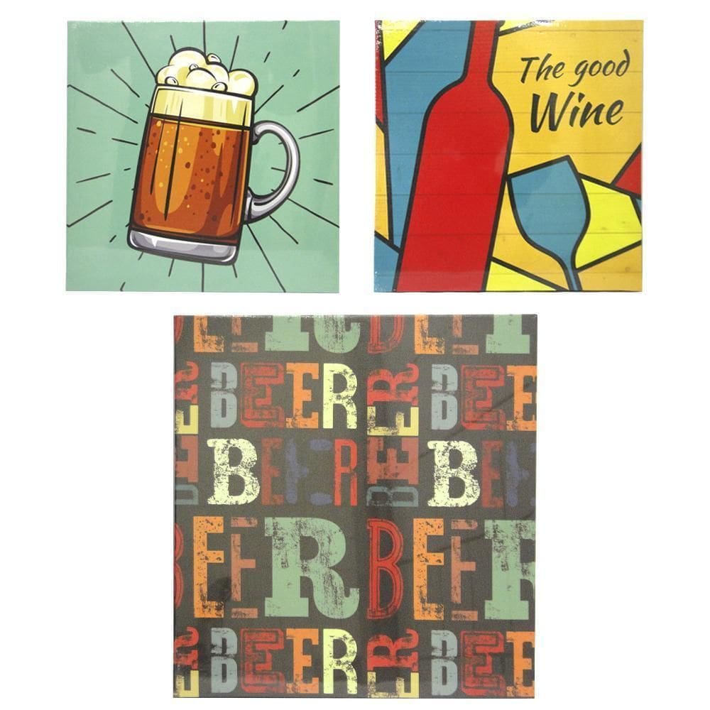 Quadro Decorativo 30X30Cm Tela Canva Cerveja Moldura Madeira