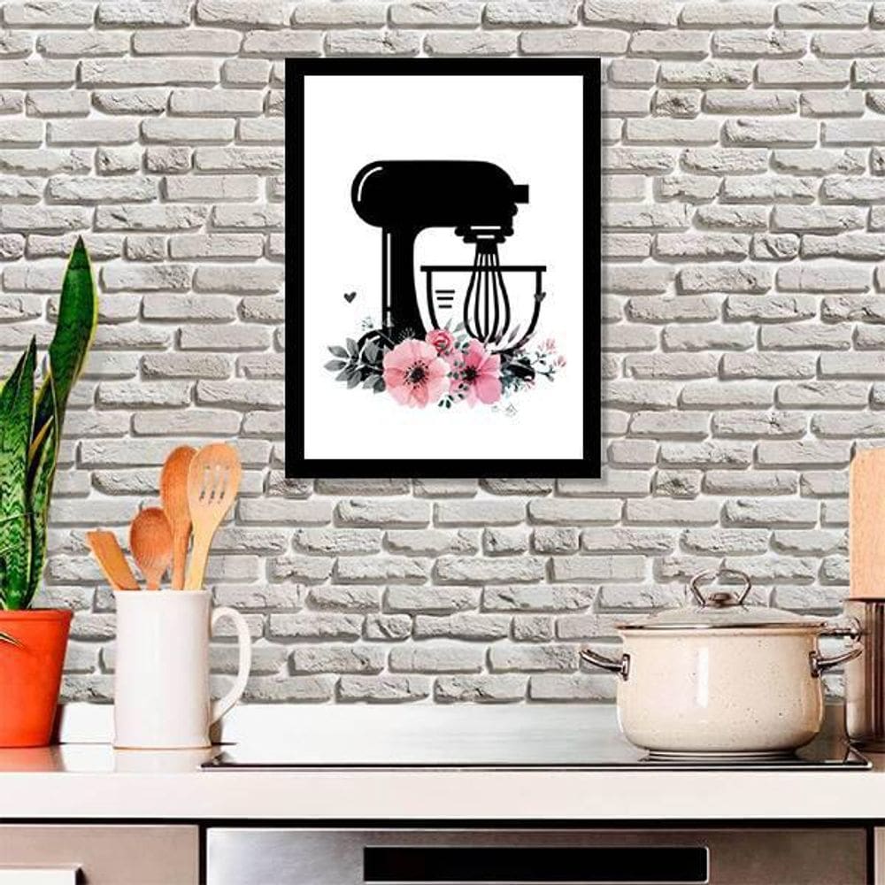 Quadro Decorativo Batedeira Com Flores 45x34 cm