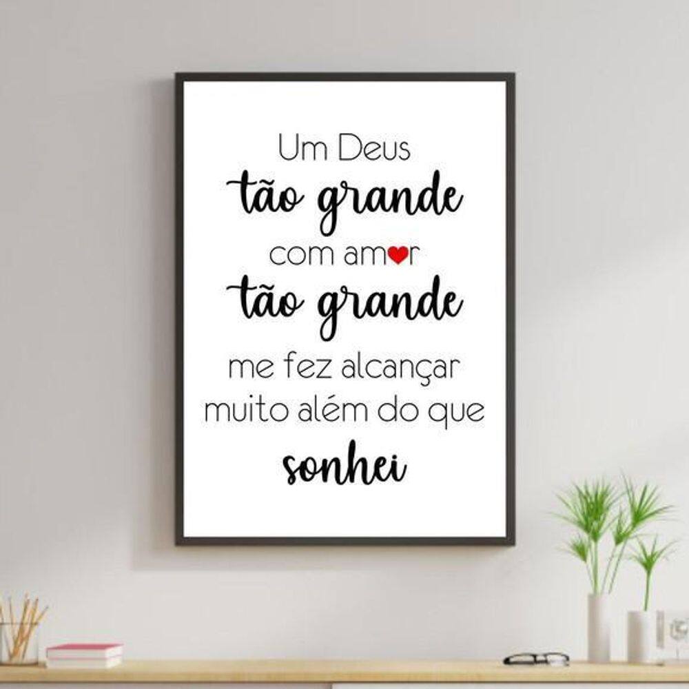 Quadro Decorativo Um Deus Tão Grande Moldura Preta 24X18Cm