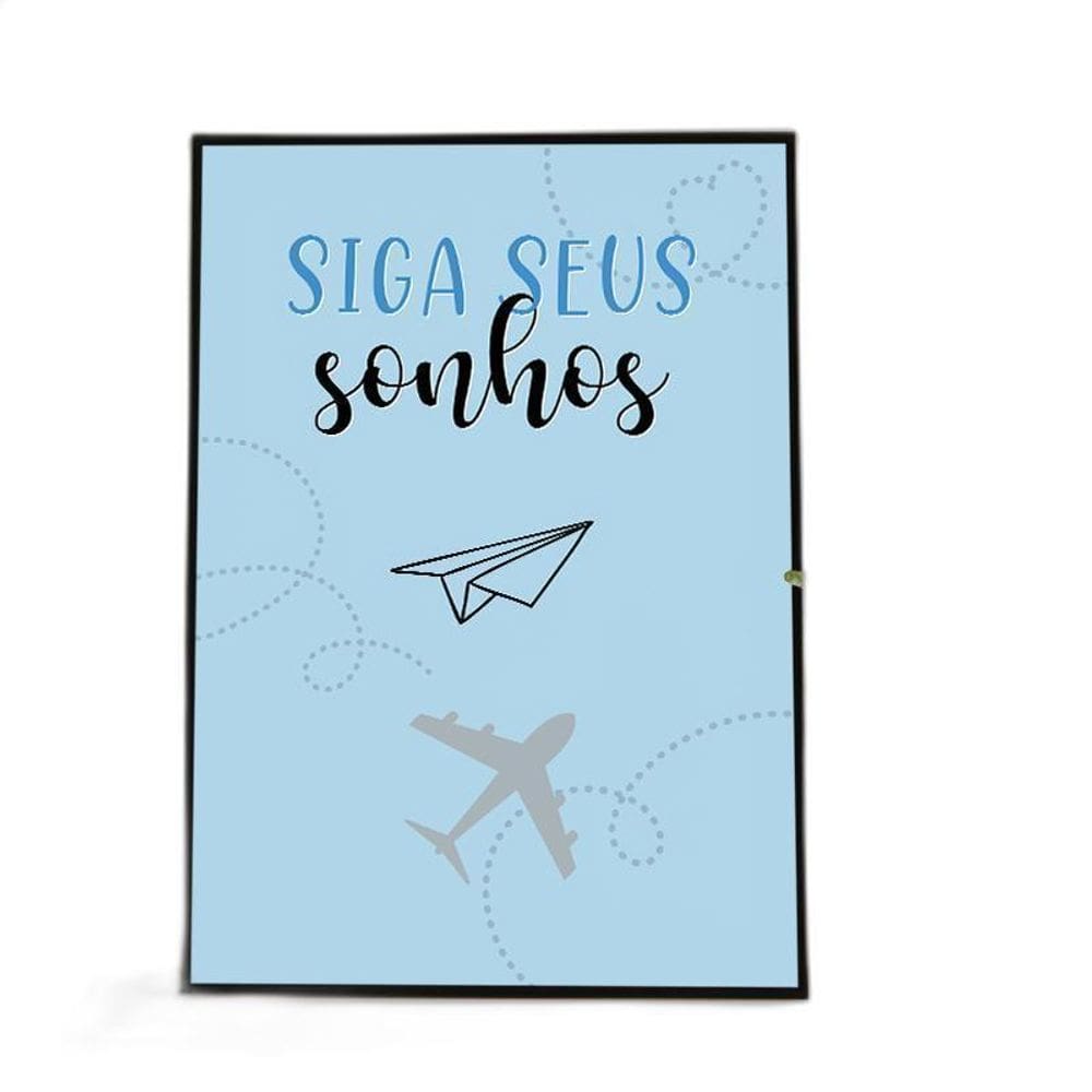 Quadro Siga Seus Sonhos Avião Azul 24X18Cm Madeira Preta