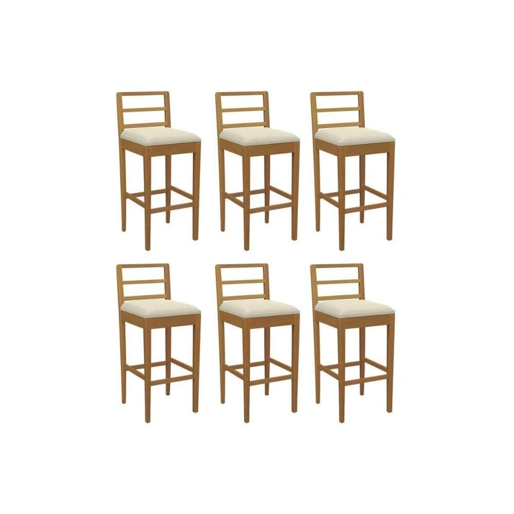 Kit 6 Banquetas Sala Jantar Sofia 1BMM006CA Premium Madeira Maciça 6 Un Carvalho/Linho Bege Argila - Kappesberg