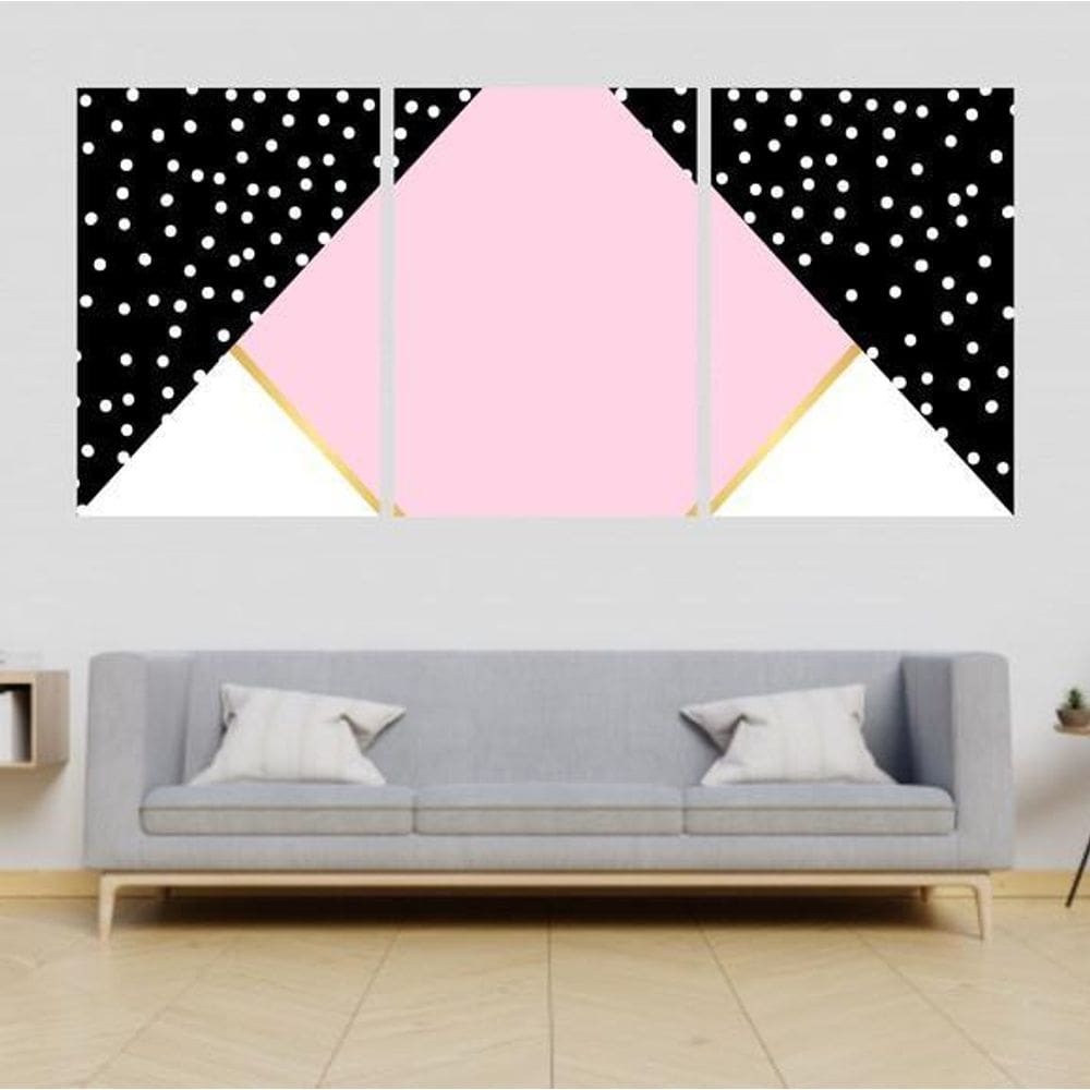 Kit 3 Quadros Mosaico Rosa E Preto 33X24Cm - Com Vidro