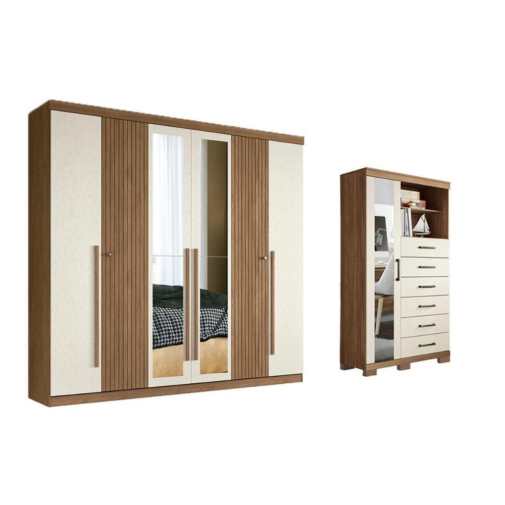 Quarto Completo Modu 2 Peças (1GuardaRoupa+1Cômoda) QC363 Jatoba/Areia - Santos Andirá