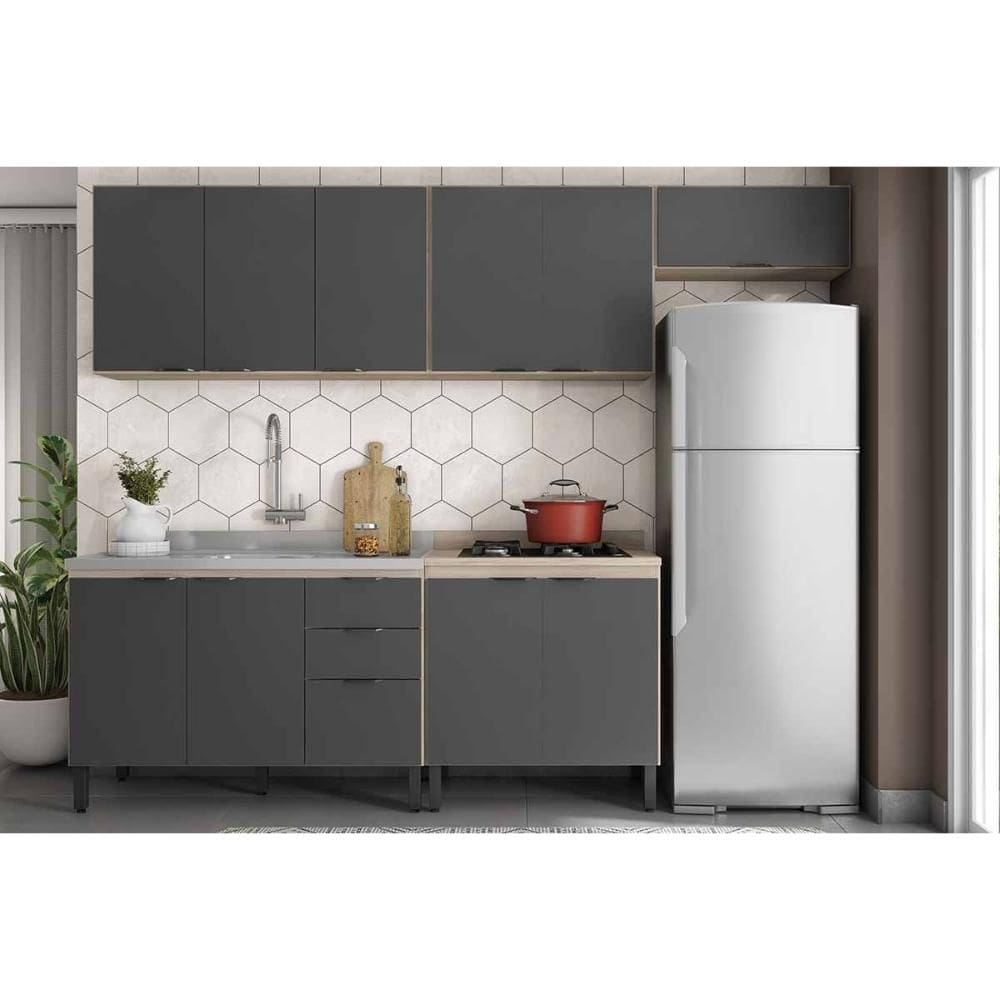 Kit Cozinha Demóbile 5 Peças Firenze C5P156 Avena/Grafito